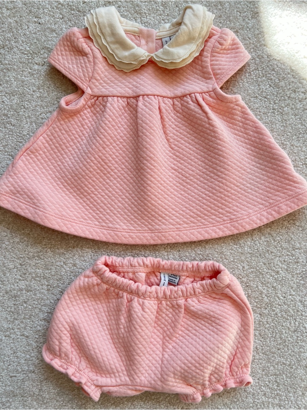 Janie and Jack Like New Baby Pink Quilted Collared Blouse & Bloomers Set